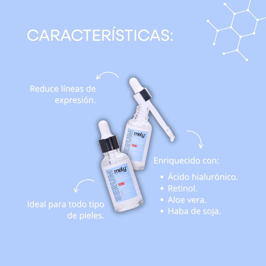 SERUM FACIAL 4 EN 1 ÁCIDO HIALURÓNICO, RETINOL ALOE VERA Y HABA DE SOJA