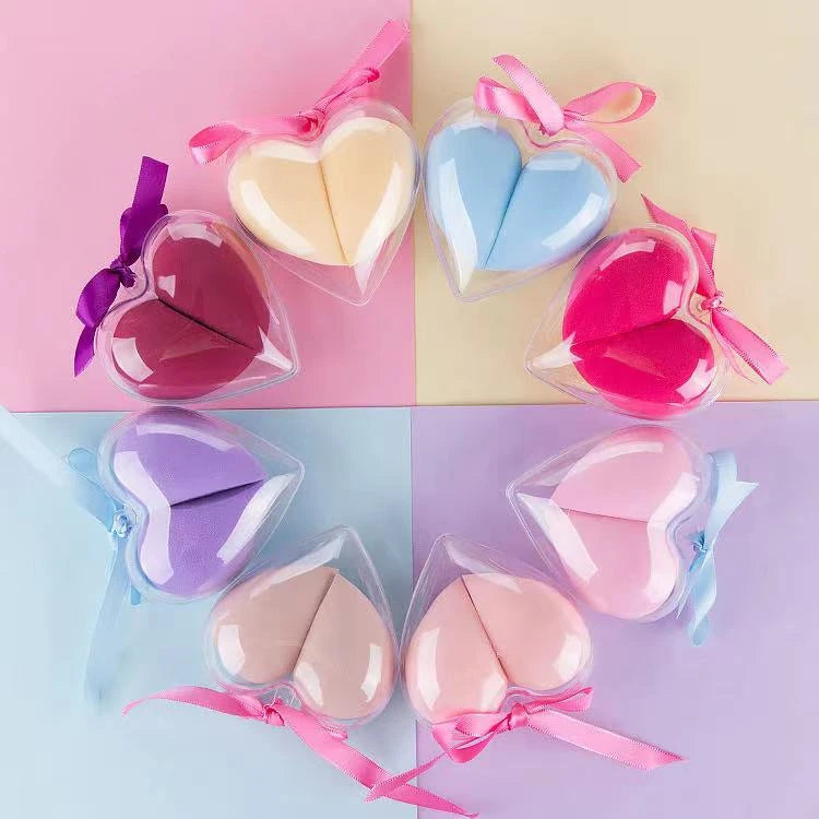 Set de 2 Esponjas Maquillaje Estuche corazón de acrílico