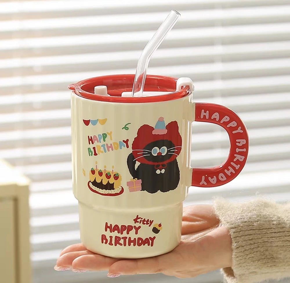 TAZA CERAMICA CON SORBETE FELIZ CUMPLE GATO