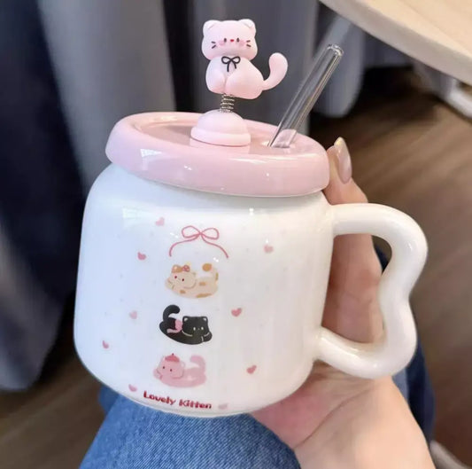 Taza de Ceramica Gato Sweet con Tapa+Sorbete