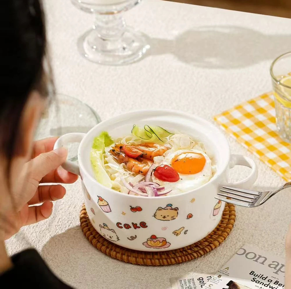 BOWL CERAMICA GRANDE CON TAPA DE VIDRIO GATOS