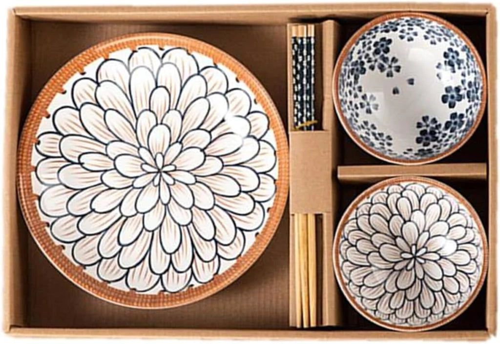 Set Bowl de Cermica + Plato + Palitos Chinos 5Pcs