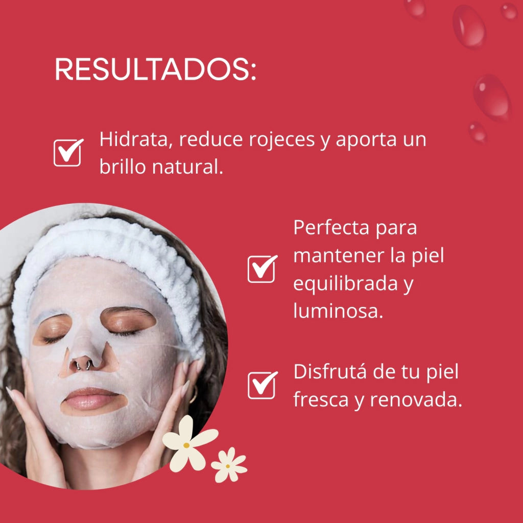 MASCARILLA FACIAL CON EXTRACTO DE MANZANILLA, GRANADA Y AGUA DE ROSA