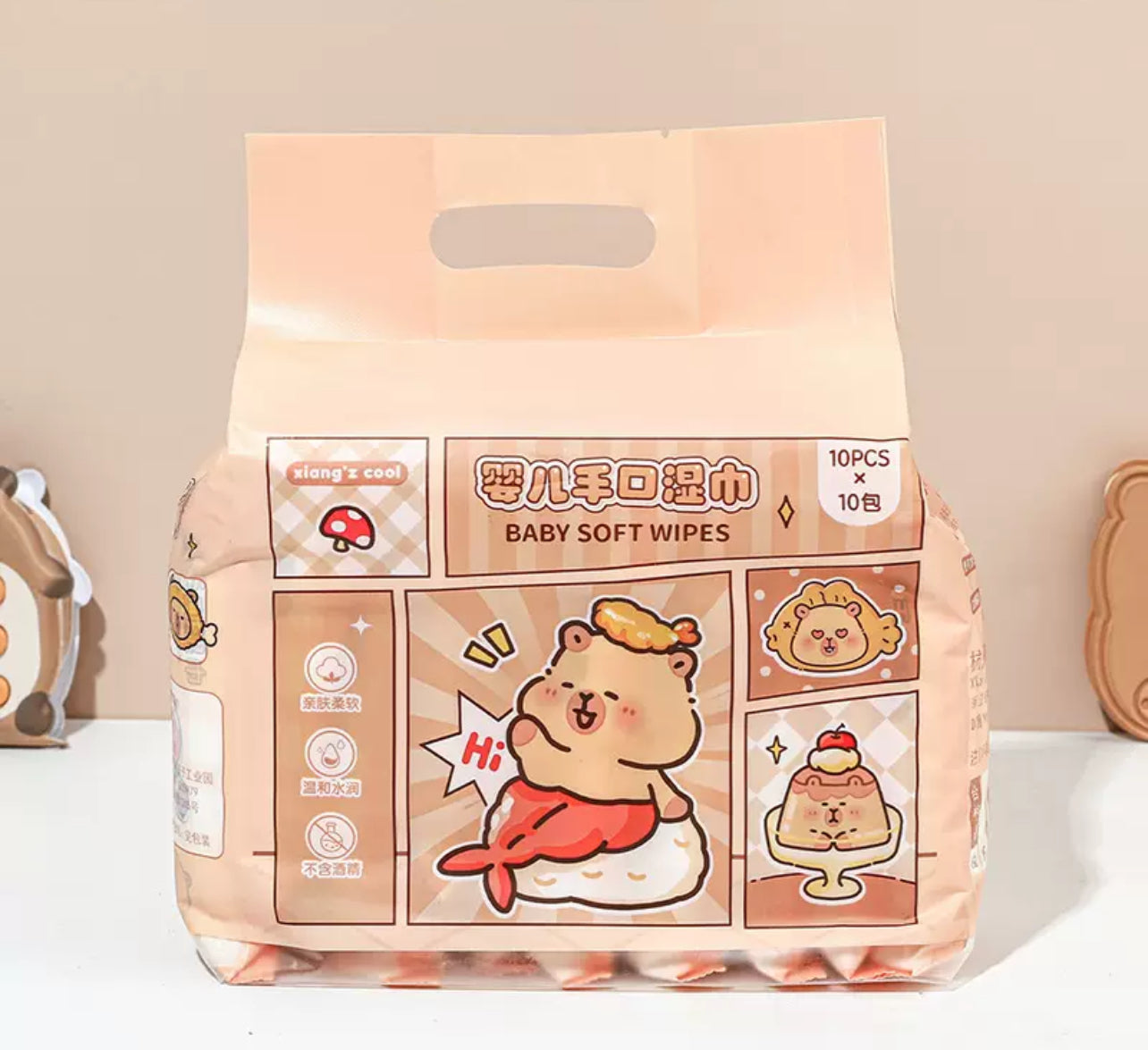 Pack de Toalla Humeda x10 Paquetitos Capybara(Paquete Cuadrado)
