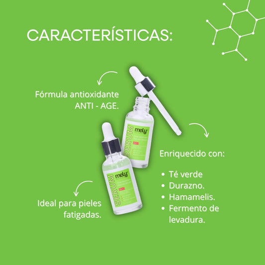 SERUM FACIAL 4 EN 1 TÉ VERDE, DURAZNO, HAMAMELIS Y EXTRACTO DE FERMENTO DE LEVADURA