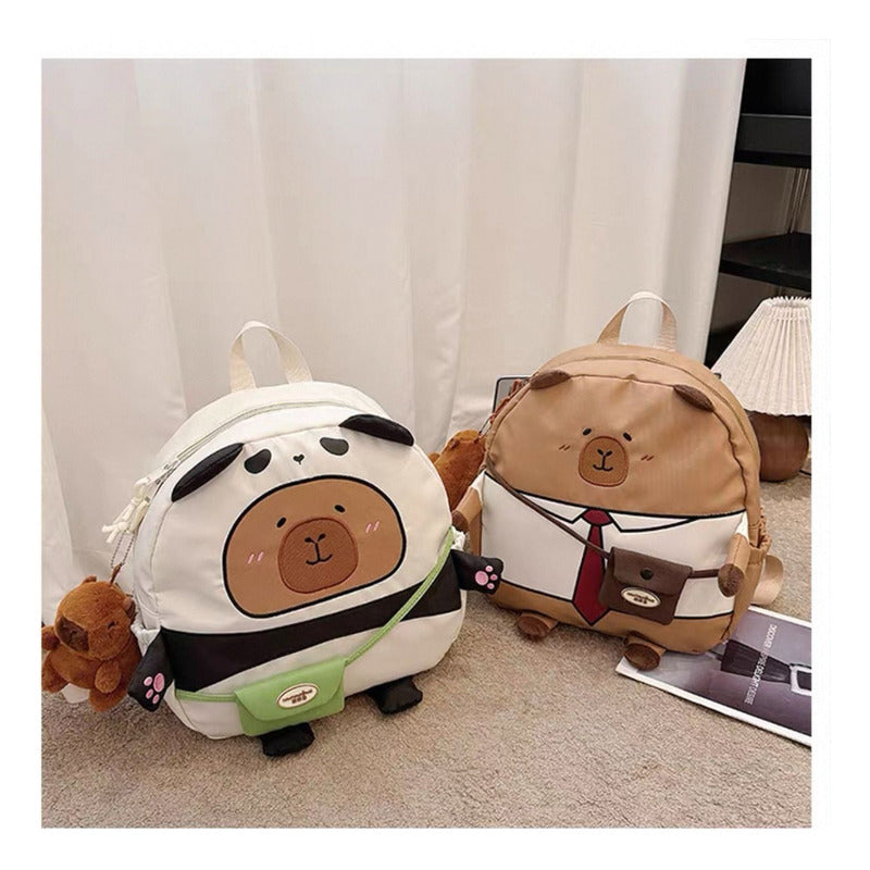 Mochila Escolar Capibara Kawaii Marrón Claro Capybara
