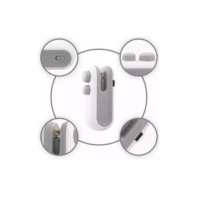 Mini Sellador De Bolsa 2 En 1 Recargable Portatil Blanco/gris