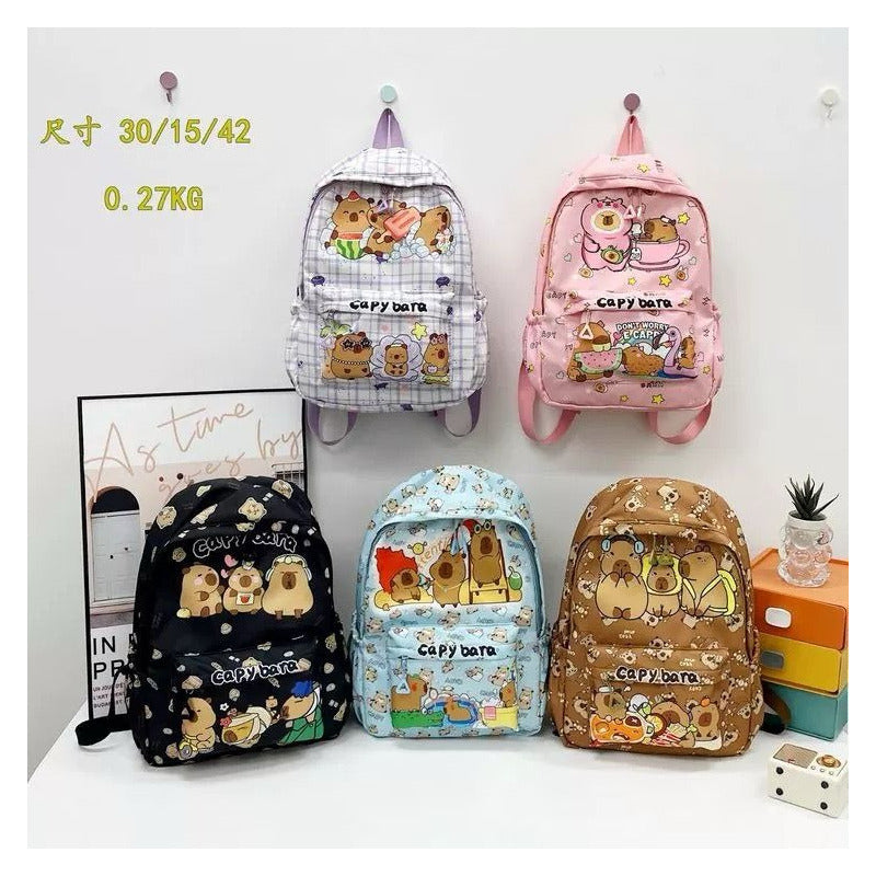 Mochila Escolar Diseño Capybara Celeste Capybara