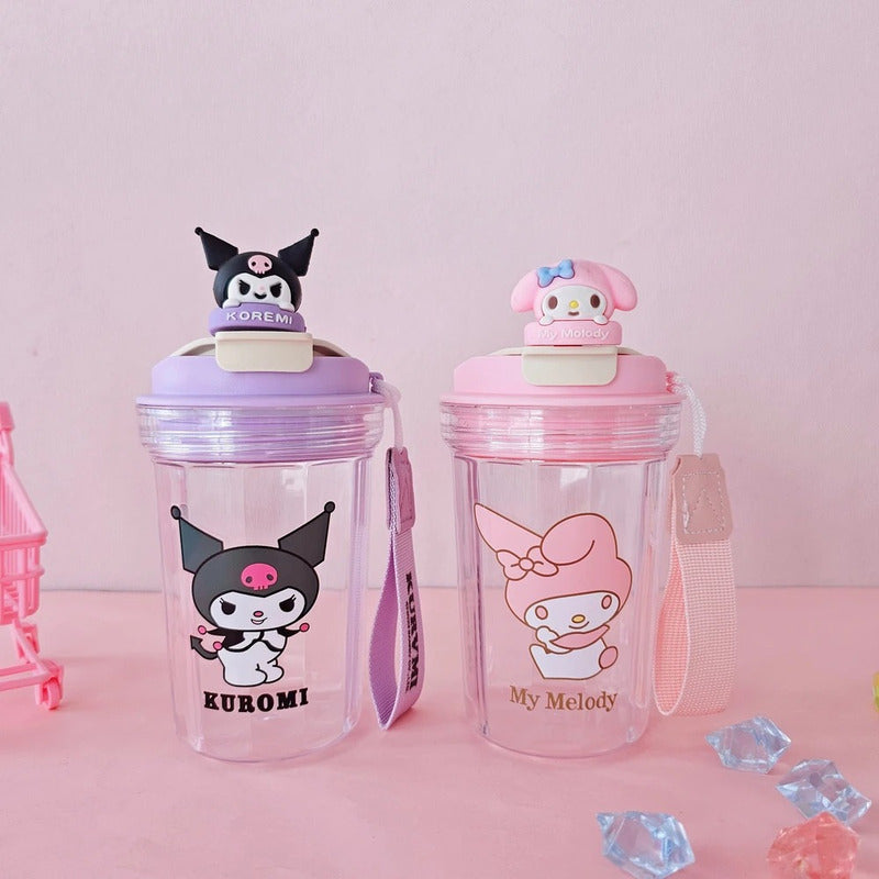Vaso Infantil Kuromi Melody 420ml Con Correa Lila Kuromi