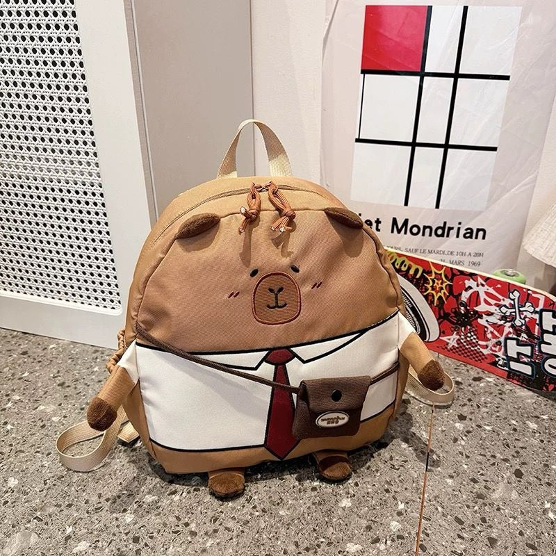 Mochila Escolar Capibara Kawaii Marrón Claro Capybara