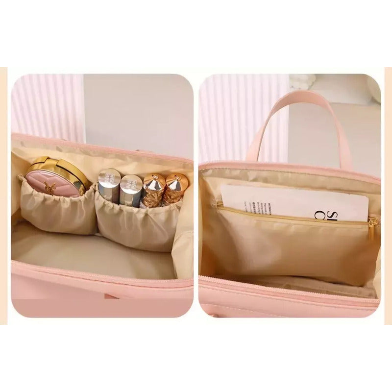 Neceser Organizador Bolso Portacosméticos Para Maquillajes Rosa Lisa