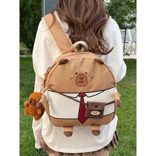 Mochila Escolar Capibara Kawaii Marrón Claro Capybara