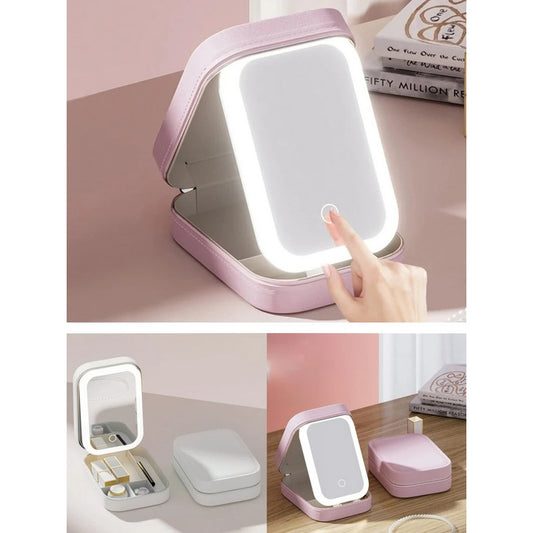 Joyero Porta Maquillaje Con Espejo Y Luz Led Recargable