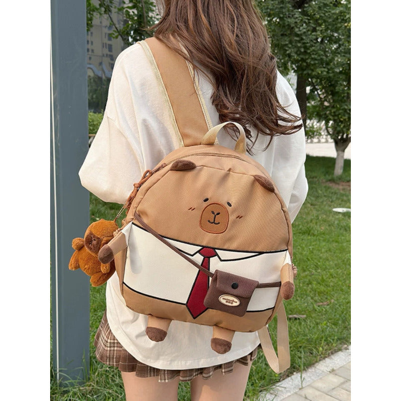 Mochila Escolar Capibara Kawaii Marrón Claro Capybara