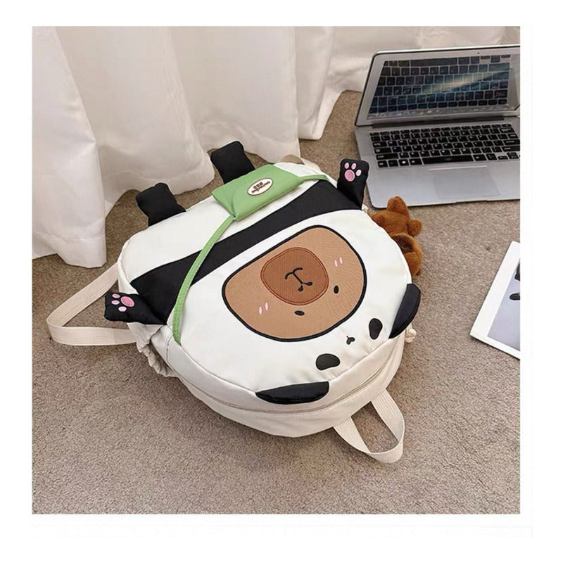 Mochila Escolar Capibara Kawaii Blanco Capybara