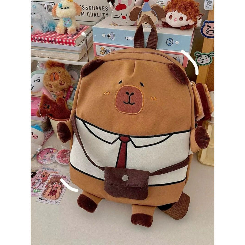 Mochila Escolar Capibara Kawaii Marrón Claro Capybara