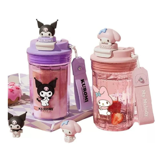 Vaso Infantil Kuromi Melody 420ml Con Correa Lila Kuromi