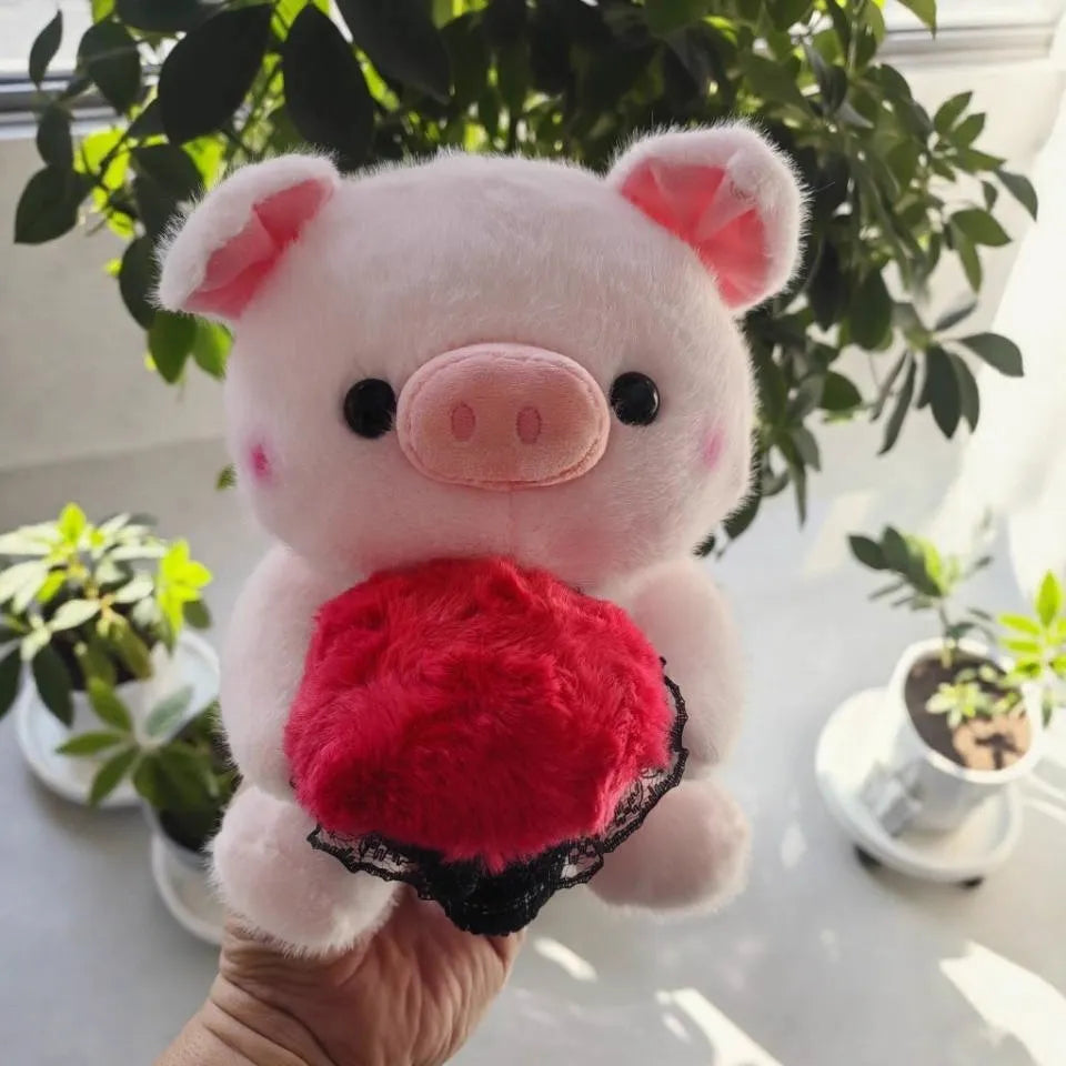 Peluche Cerdito Rosa Ramo Flores Amor 25cm