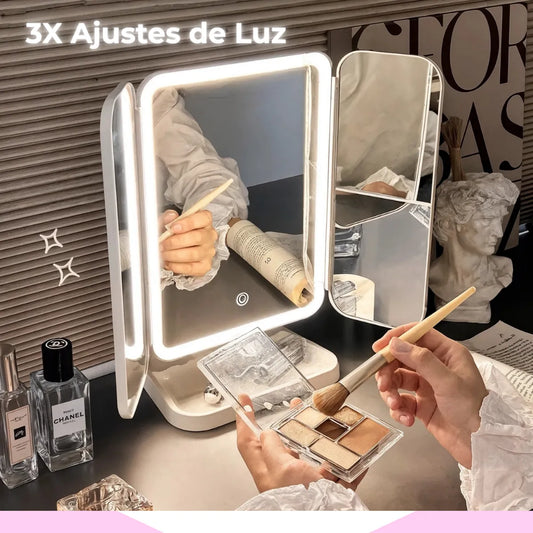 Espejo Con Luz Led Tríptico Recargable
