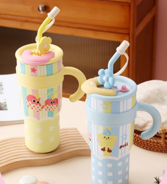 Vaso Térmico y sorbete de Acero Inox. Doble Pico c/Filtro Flower 1200ml