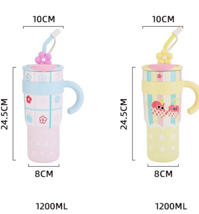 Vaso Térmico y sorbete de Acero Inox. Doble Pico c/Filtro Flower 1200ml