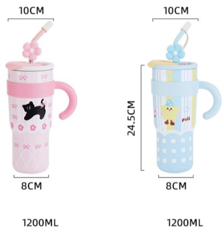 Vaso Térmico y sorbete de Acero Inox. Doble Pico c/Filtro Flower 1200ml