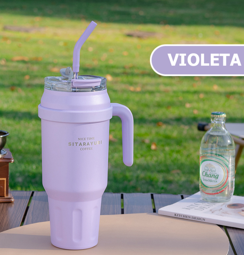 Vaso Térmico y Sorbete de Acero Inox. Doble Pico Sitarayuri 1400Ml