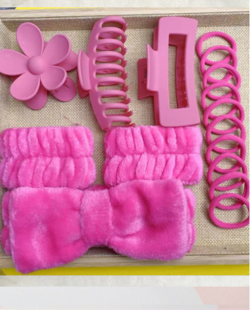 Kit de skin care Vincha+muñequeras+3 broches y 10 colita de pelo