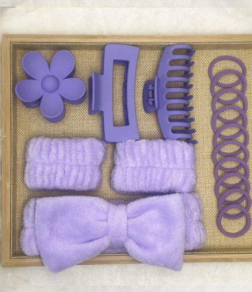 Kit de skin care Vincha+muñequeras+3 broches y 10 colita de pelo