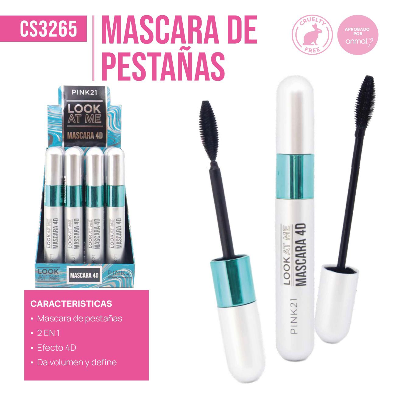 CACJA X24U MASCARA DE PESTAÑAS 4D PINK21