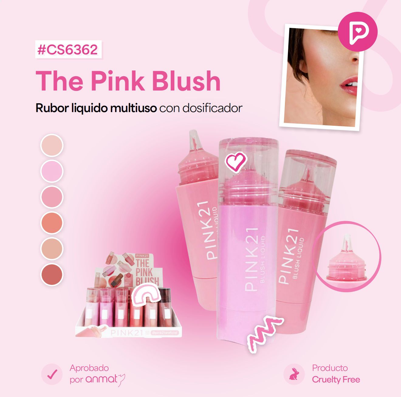 Rubor Liquido Multiuso Con Dosificador Pink 21