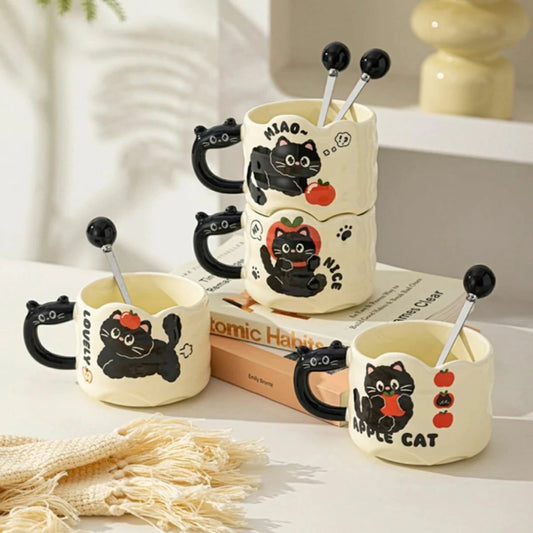 Taza de Ceramica con Cuchara Cat Apple