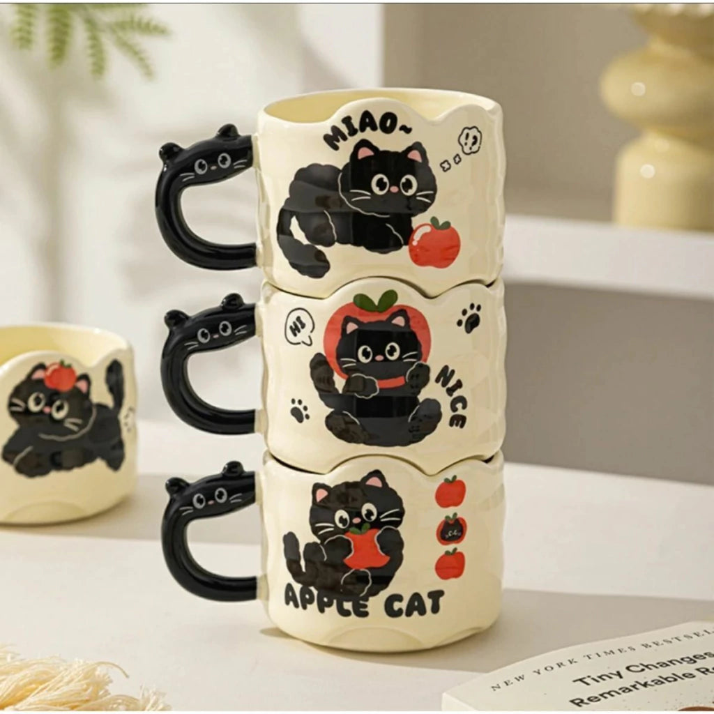 Taza de Ceramica con Cuchara Cat Apple