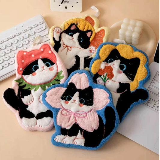 Toalla de Mano Gatito Negro y Blanco