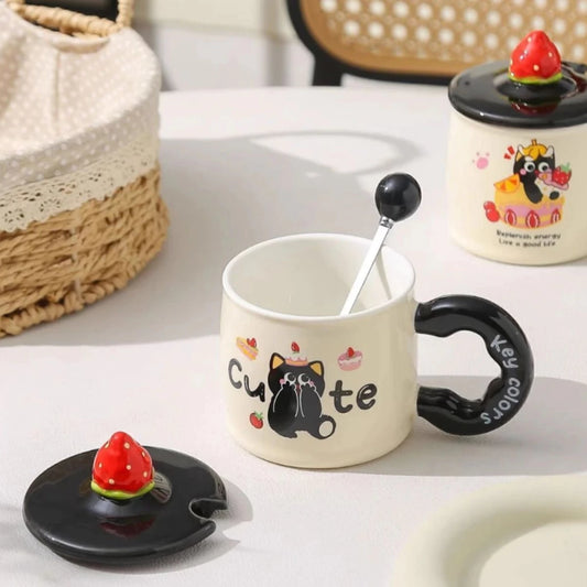 Taza de Ceramica Frutilla Gato Negro