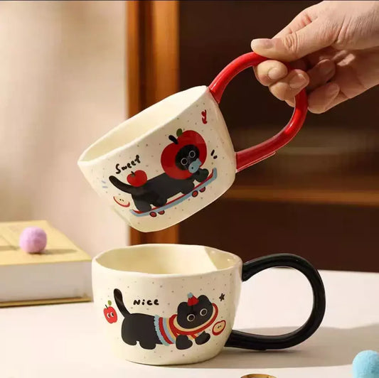 Taza de Ceramica Gato Negro Manzana