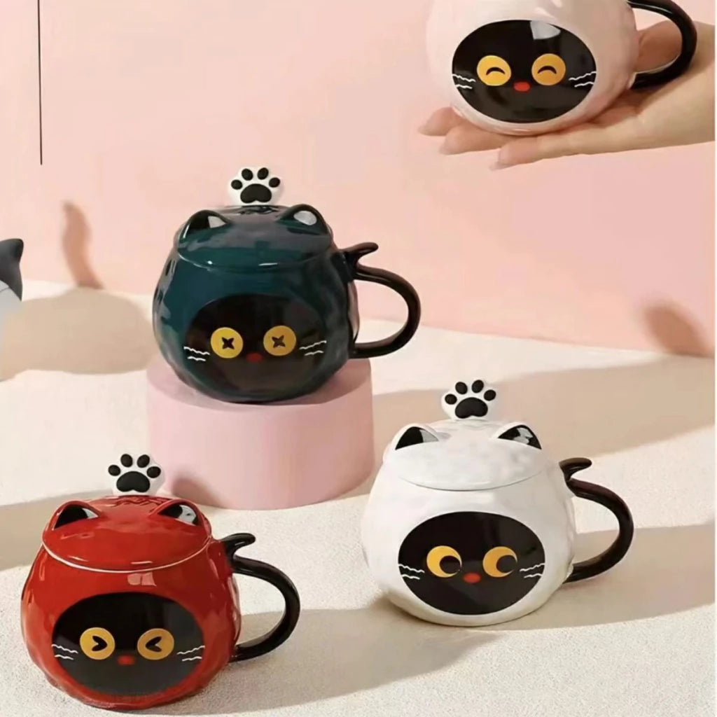 Taza de Gato Kawaii con Tapa+Cuchara