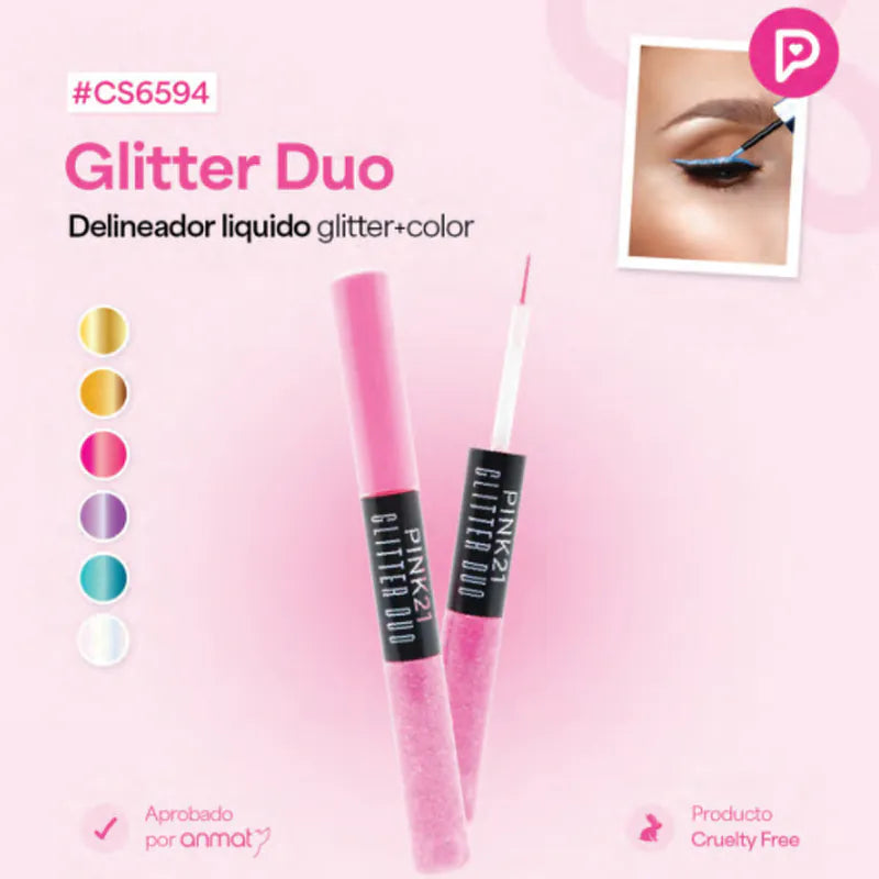 Delineador Glitter Duo Color + Glitter Pink 21