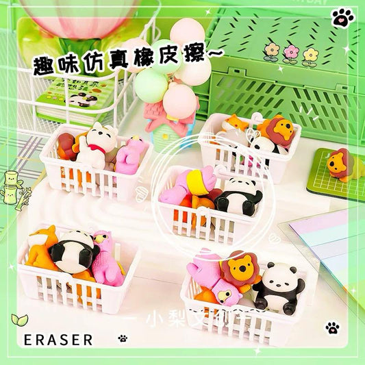 Set x5 Goma de Borrar + 1 Canasta Cute Zoológico