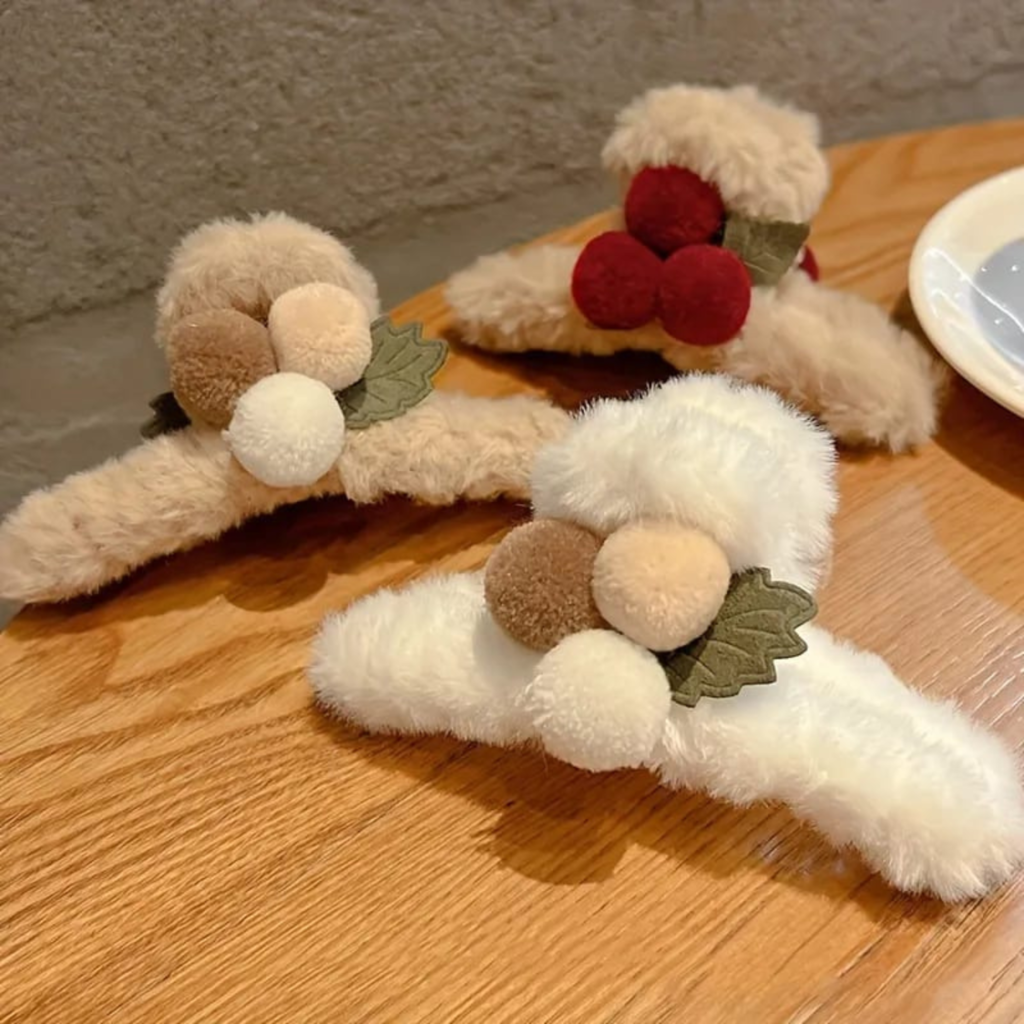 Broche de Pelo Peluche Cereza x12u