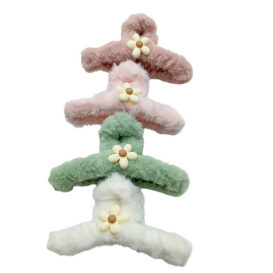 Broche de Pelo Peluche con Flor x12u