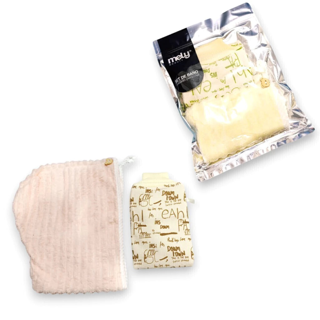 Set de Baño Guante Exfoliante+Turbante Mely