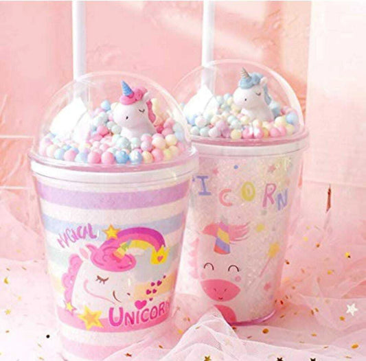 Vaso de Plastico con Sorbete Unicornio 350ml