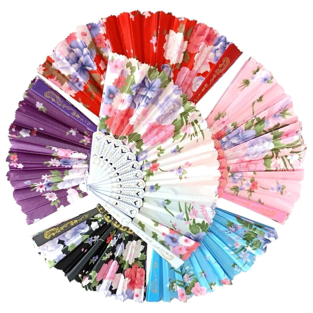 Abanico x12pcs flores varios colores