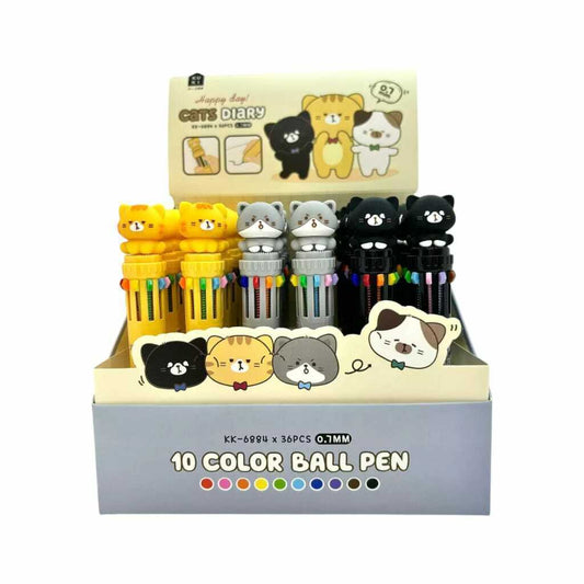 Boligrafo Gatito x10 colores x caja 36u