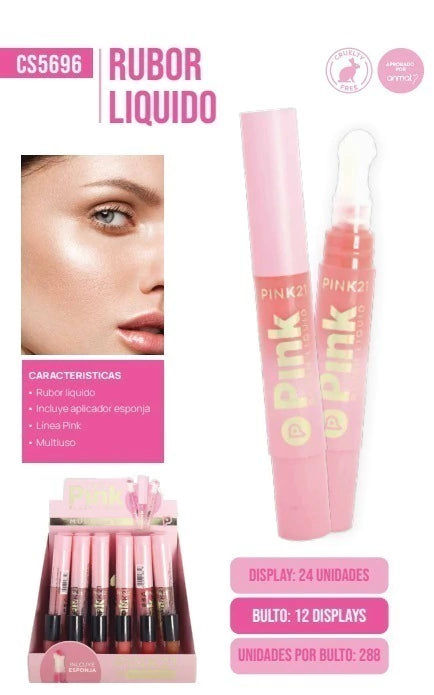 RUBOR LIQUIDO CON ESPONJA APLICADORA PINK21