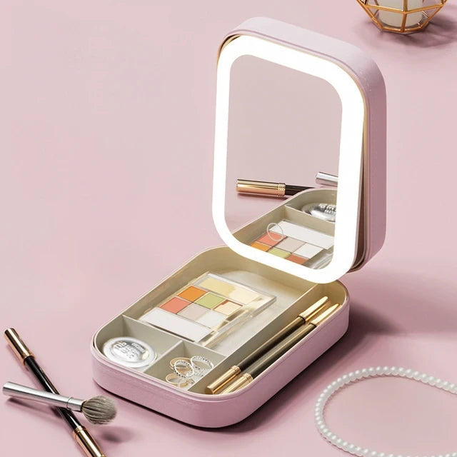 Joyero Porta Maquillaje Con Espejo Y Luz Led Recargable