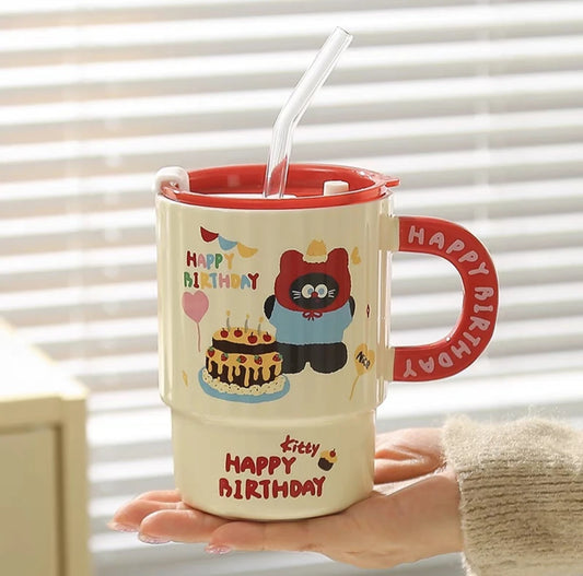 TAZA CERAMICA CON SORBETE FELIZ CUMPLE GATO