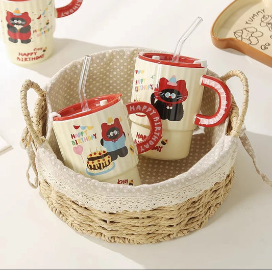 TAZA CERAMICA CON SORBETE FELIZ CUMPLE GATO