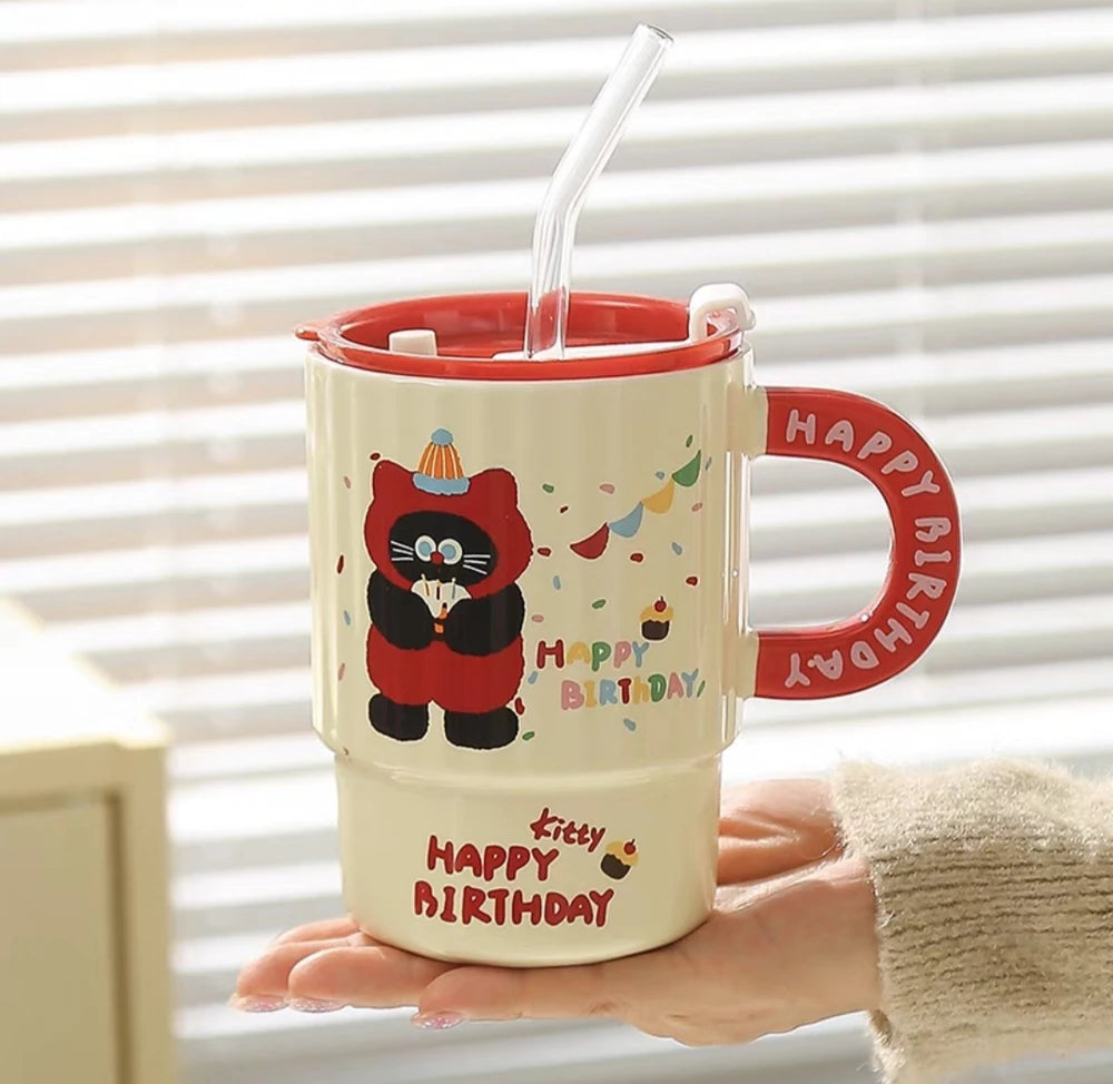 TAZA CERAMICA CON SORBETE FELIZ CUMPLE GATO
